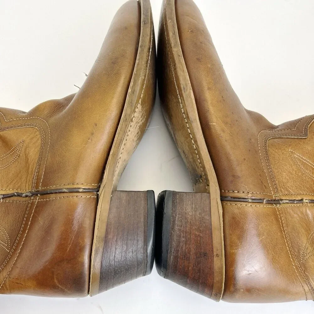 Thom McAn Western Cowboy Boots Mens Sz 9.5 Brown Leather Made in USA Vintage 70s